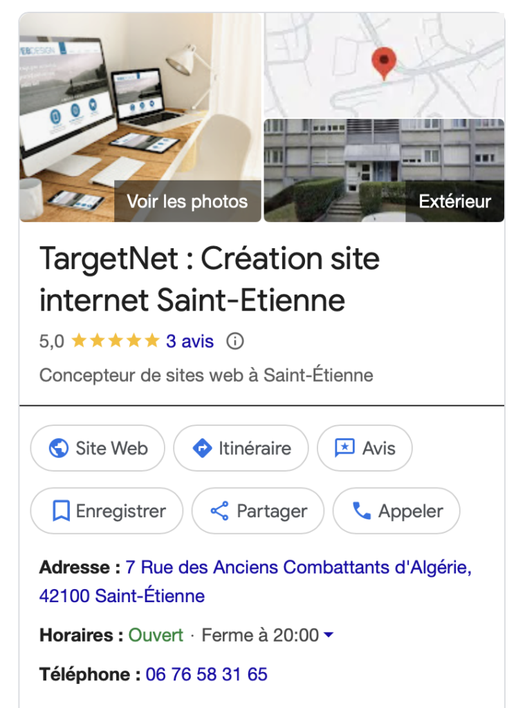 Illustration de la fiche d'établissement Google my Business de TargetNet